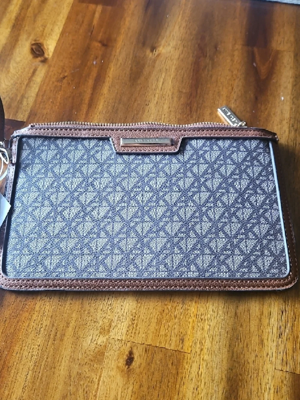 Anne Klein Brown Monogram Wristlet with Matching Card Case - Picture 6 of 8
